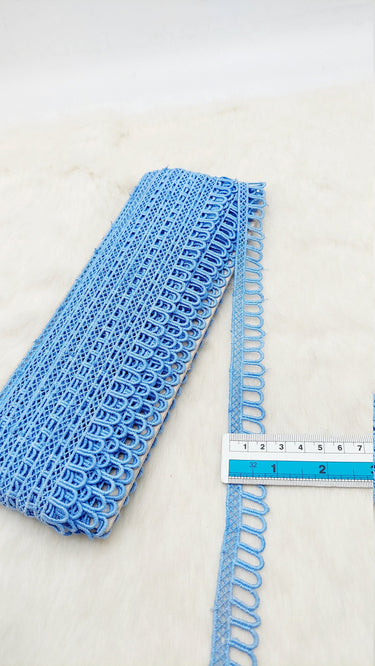 9 Yards Blue Embroidery Cotton Lace Trim, Approx. 20mm Wide, Fringe Trim